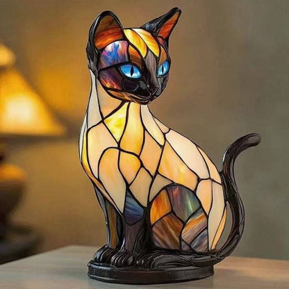 🔮🐱Namizna svetilka v obliki mačke, retro nočna svetilka iz pisane smole, z mačjo tematiko