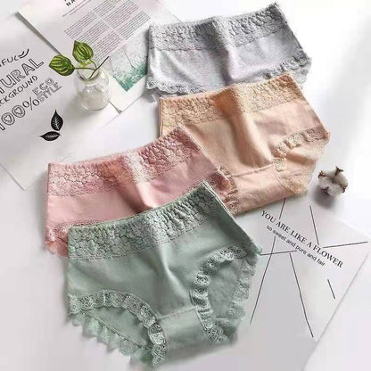 💞【6-pak】👙Damskie, oddychające, bawełniane, bezszwowe majtki ze średnim stanem