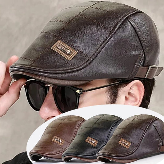 Wysokiej klasy jesienno-zimowy beret retro z prawdziwej skóry