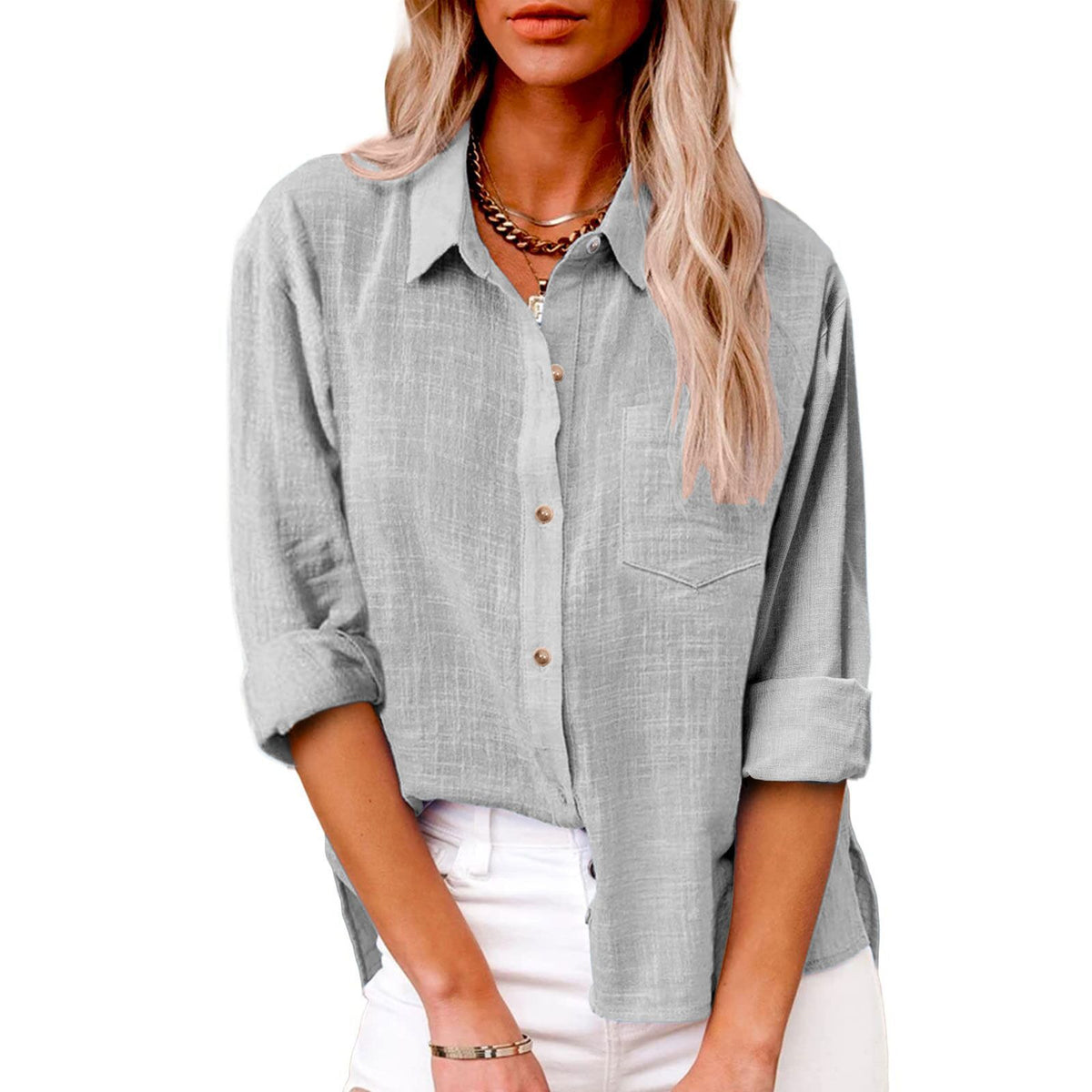 🔥 Contra reembolso ✅️ 【40-100 kg】 Camisa informal de algodón y lino para mujer, agradable para la piel y suave