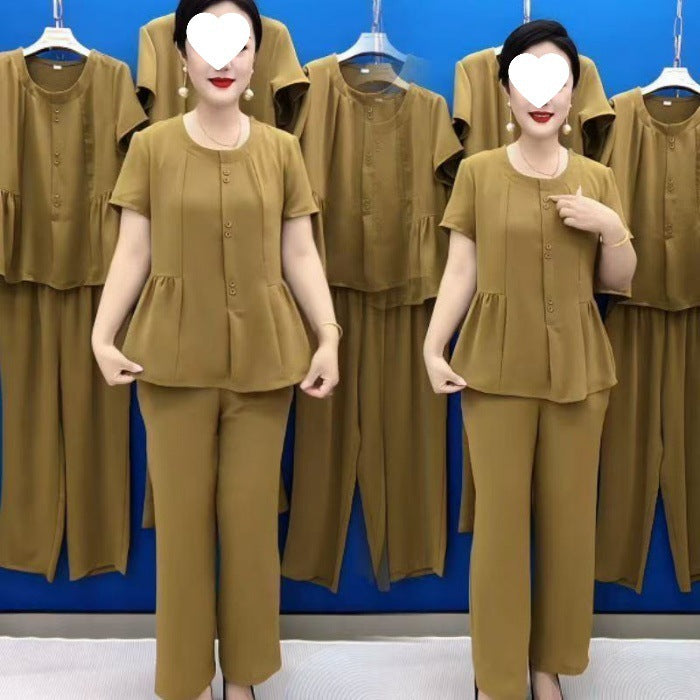 【Top + hlače】 (M–4XL) Vsakdanji in udoben komplet, oblikuje postavo, moderen, na voljo v večjih velikostih