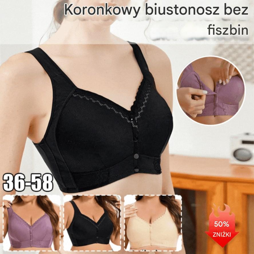 💕 (3 sztuki) 🎁 Biustonosz damski z miękkiej koronki bawełnianej, oddychający i z fiszbinami, zapięcie z przodu [45 kg-155 kg]