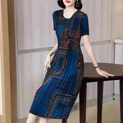 💥【S-6XL】 Poletna vintage potiskana obleka z okroglim izrezom — lahka in zračna, za hujšanje in laskajočo postavo, vsestranska in enostavna za nošenje.