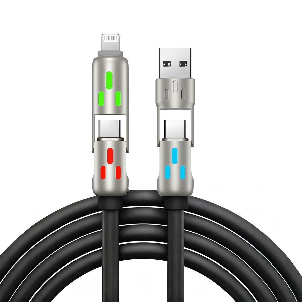 🔥 【2 kosa za 22 evrov】 🔥 (dolžina 2 metra) 4-v-1 kabel PD 240 W – hitro polnjenje USB‑C, Lightning in USB‑A, aluminij in silikon, sinhronizacija podatkov ⚡📱