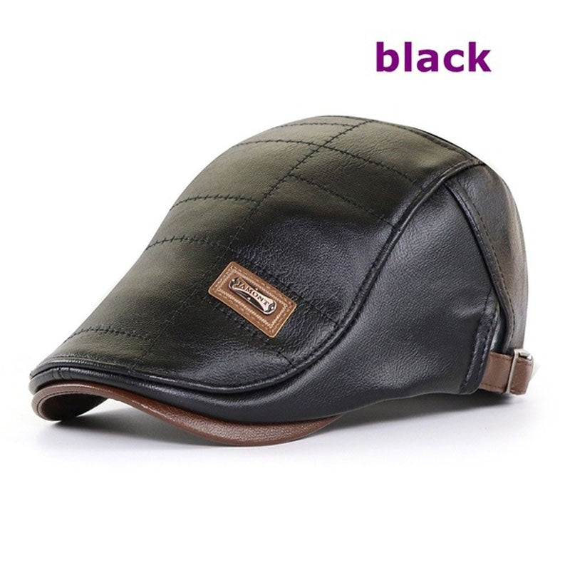 Wysokiej klasy jesienno-zimowy beret retro z prawdziwej skóry