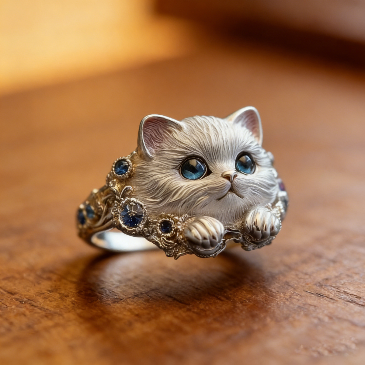 🎁😍 2 artículos por 28 euros: sencillo y elegante anillo de gatito de plata 925 con diamantes.