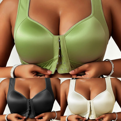 😍👙【3 kosi】【40–100 kg】Modrček z rahlim izrezom, brez žice, z zapenjanjem spredaj in zaščito pred povešanjem