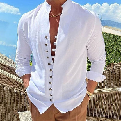 🌈👔【S-3XL】😍Nova kolekcija 2026, moška bombažno-lanena srajca, večje velikosti, ohlapna srajca z dolgimi rokavi