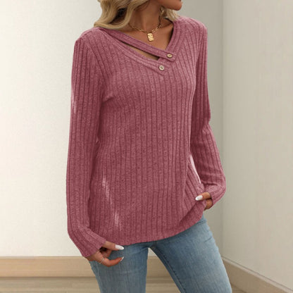 🔥【S-2XL】Nowy model 2026 damski jednokolorowy sweter z długim rękawem, dekolt V, zapinany na guziki