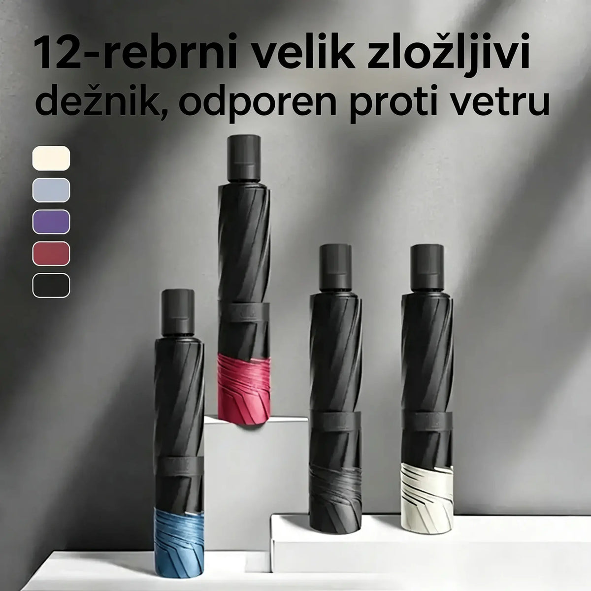 ☔【12 reber】Zložljiv dežnik, odporen proti vetru - vodoodporen in lahek, primeren za dež in sonce. Velik premer za vso družino! ✨