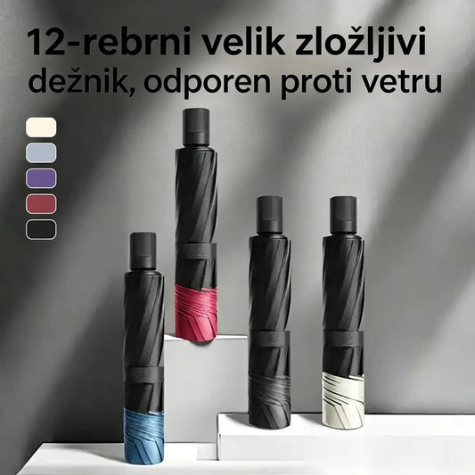 ☔【12 reber】Zložljiv dežnik, odporen proti vetru - vodoodporen in lahek, primeren za dež in sonce. Velik premer za vso družino! ✨