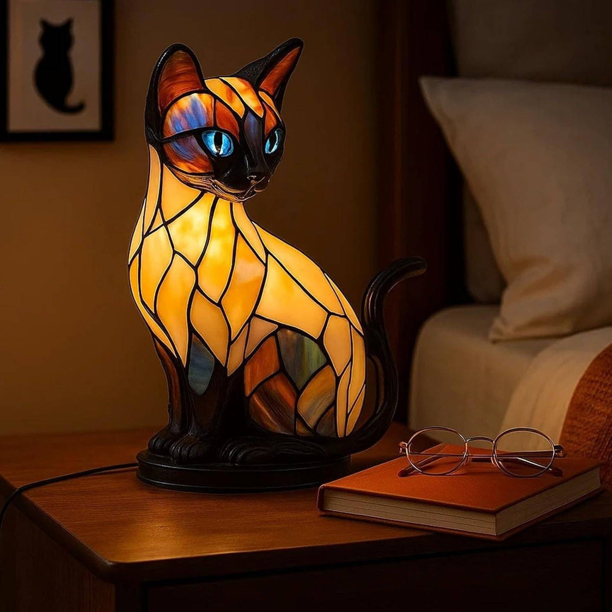 🔮🐱Namizna svetilka v obliki mačke, retro nočna svetilka iz pisane smole, z mačjo tematiko