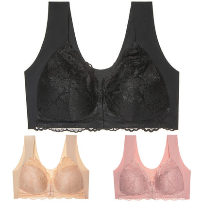 ✨👙【3 kosov】Brezžični poletni nedrček z zapiranjem spredaj večje velikosti – elegantna čipka