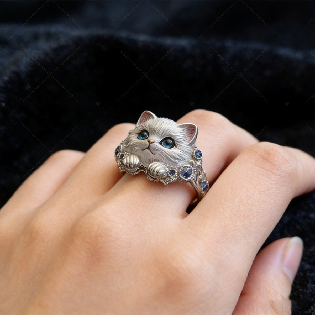 🎁😍 2 artículos por 28 euros: sencillo y elegante anillo de gatito de plata 925 con diamantes.