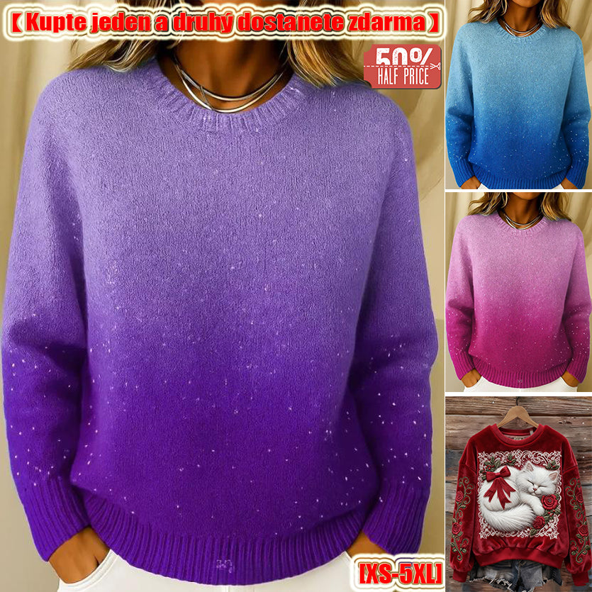 🔥【XS-5XL】Dziany sweter z okrągłym dekoltem i gradientowym wzorem, z motywem gwiaździstego nieba