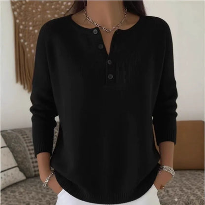 💟 ✨【S-2XL】Damski jednokolorowy sweter z dekoltem V, luźny i casualowy