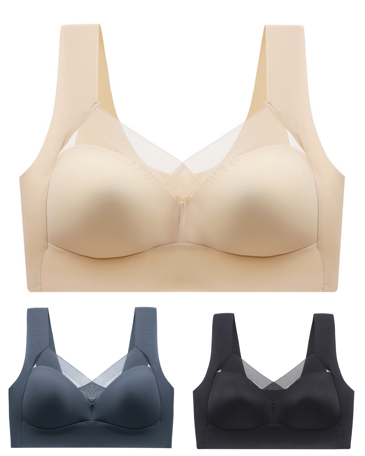 🔥👙【40-110 kg】【Zestaw 3 sztuk】✨Biustonosz damski, cienki, bezszwowy, jednoczęściowy, wygodny i przewiewny
