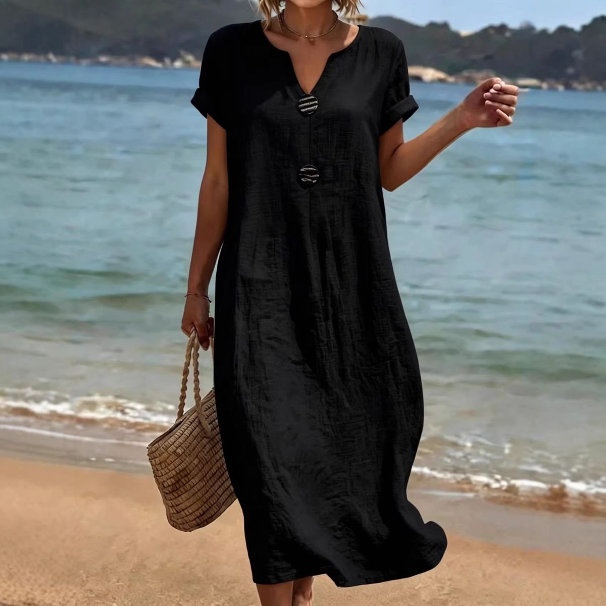 ✨【S-3XL】Elegantna obleka iz lana in bombaža – udobje in svežina