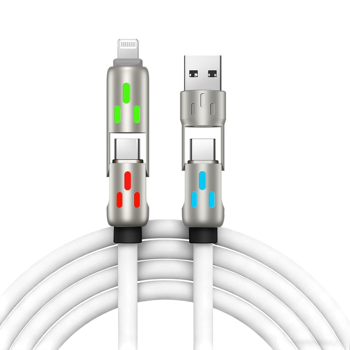 🔥 【2 kosa za 22 evrov】 🔥 (dolžina 2 metra) 4-v-1 kabel PD 240 W – hitro polnjenje USB‑C, Lightning in USB‑A, aluminij in silikon, sinhronizacija podatkov ⚡📱