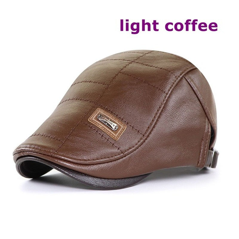 Wysokiej klasy jesienno-zimowy beret retro z prawdziwej skóry