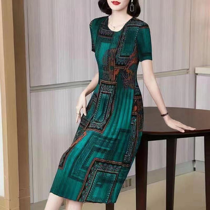 💥【S-6XL】 Poletna vintage potiskana obleka z okroglim izrezom — lahka in zračna, za hujšanje in laskajočo postavo, vsestranska in enostavna za nošenje.