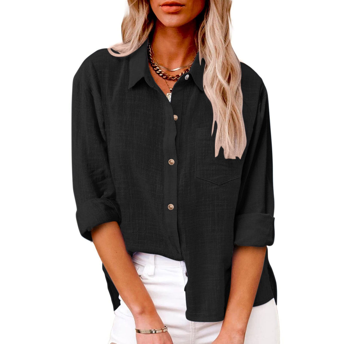 🔥 Contra reembolso ✅️ 【40-100 kg】 Camisa informal de algodón y lino para mujer, agradable para la piel y suave