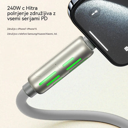 🔥 【2 kosa za 22 evrov】 🔥 (dolžina 2 metra) 4-v-1 kabel PD 240 W – hitro polnjenje USB‑C, Lightning in USB‑A, aluminij in silikon, sinhronizacija podatkov ⚡📱