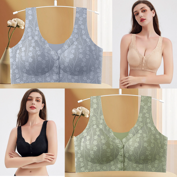 😍【Paquete de 2 piezas】Sujetador sin aros con botón frontal para mujer