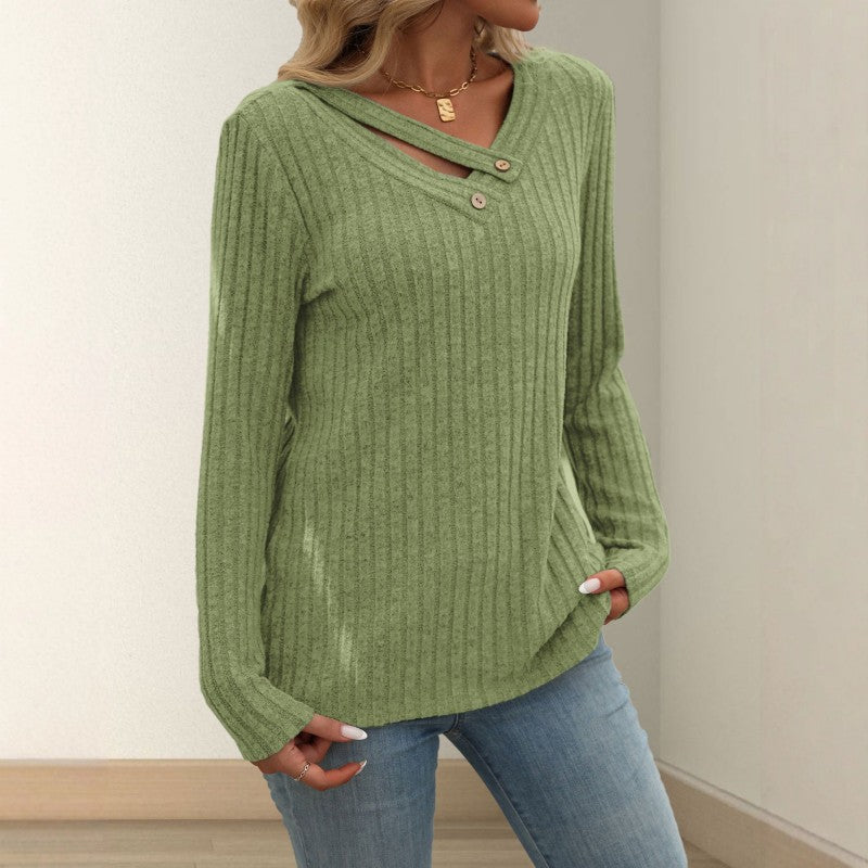 🔥【S-2XL】Nowy model 2026 damski jednokolorowy sweter z długim rękawem, dekolt V, zapinany na guziki