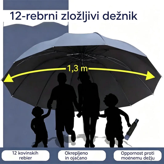 ☔【12 reber】Zložljiv dežnik, odporen proti vetru - vodoodporen in lahek, primeren za dež in sonce. Velik premer za vso družino! ✨