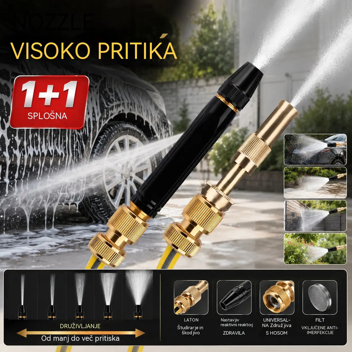 [2-delni komplet] - Visokotlačna vodna pištola: Pranje avtomobila, vrt, 10-krat večji tlak, več načinov