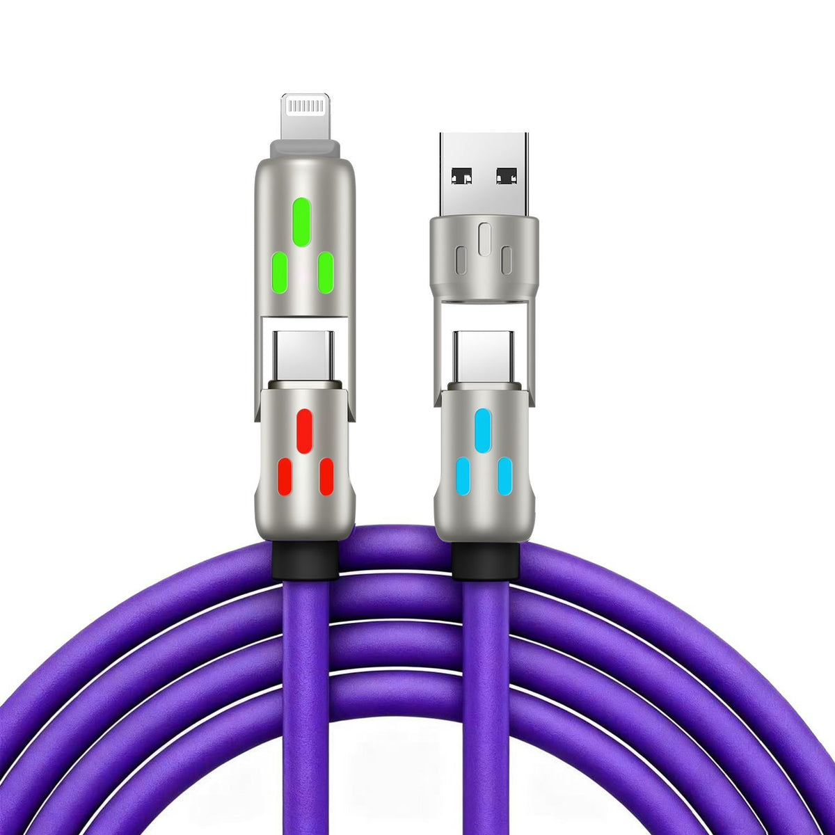 🔥 【2 kosa za 22 evrov】 🔥 (dolžina 2 metra) 4-v-1 kabel PD 240 W – hitro polnjenje USB‑C, Lightning in USB‑A, aluminij in silikon, sinhronizacija podatkov ⚡📱