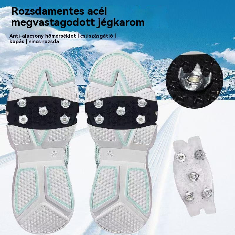 👴🚶🏔️❄️8 zestawów (16 sztuk) Niewidoczne pięciozębne raki antypoślizgowe, raki zewnętrzne, odpowiednie do wędrówek po śniegu, wspinaczki górskiej, wspinaczki skałkowej i zimowych powierzchni lodowych, niezbędne dla osób starszych.