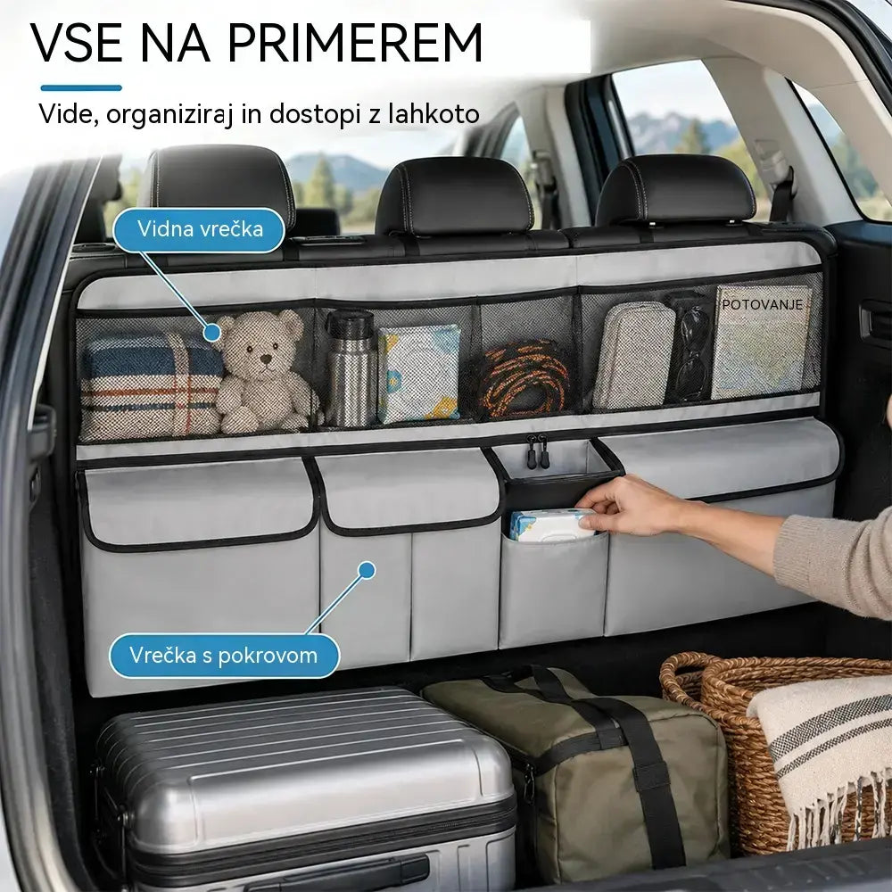 🚗🧰 Torba-organizator za prtljažnik | Velika prostornina, trpežna zasnova in možnost obešanja za shranjevanje orodja ter pripomočkov
