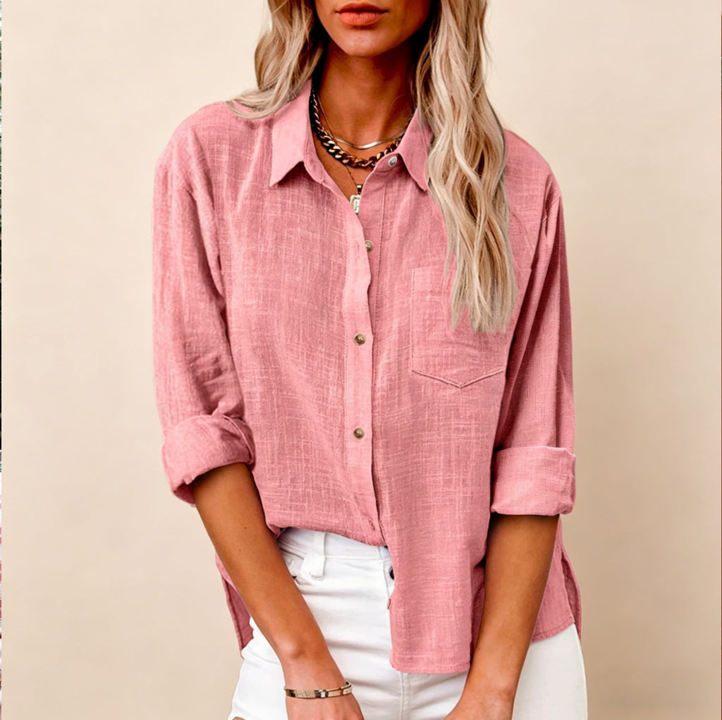 🔥 Contra reembolso ✅️ 【40-100 kg】 Camisa informal de algodón y lino para mujer, agradable para la piel y suave