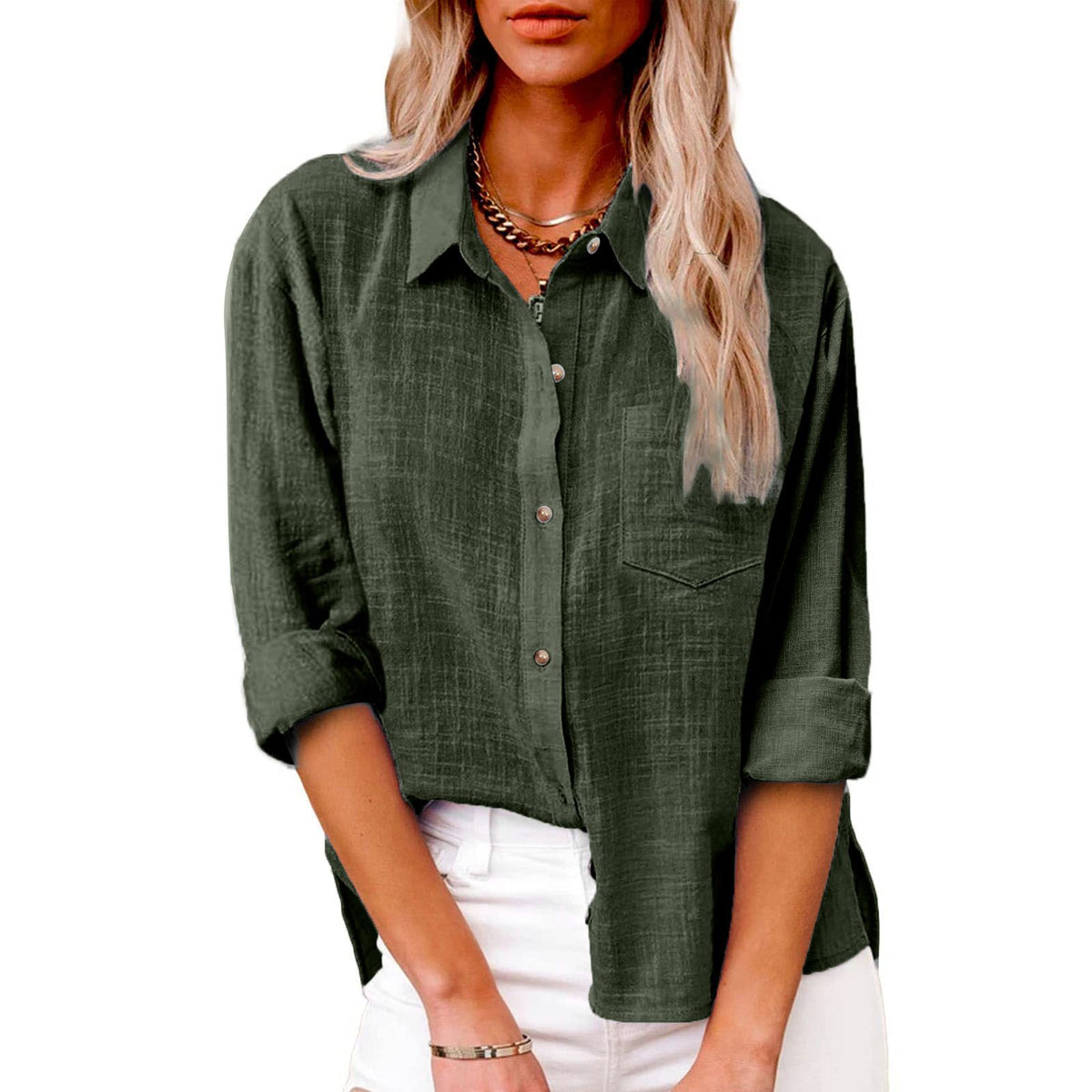 🔥 Contra reembolso ✅️ 【40-100 kg】 Camisa informal de algodón y lino para mujer, agradable para la piel y suave