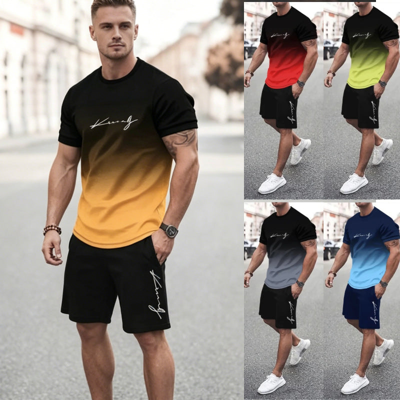 ✨【Plačilo ob dostavi】Nowy męski dres składa się z koszulki i spodenek. Jest prosty, stylowy, wygodny i przewiewny