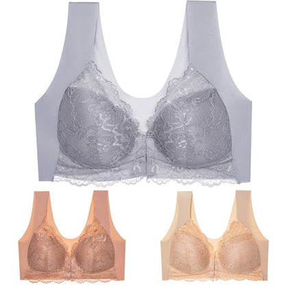 ✨👙【3 kosov】Brezžični poletni nedrček z zapiranjem spredaj večje velikosti – elegantna čipka