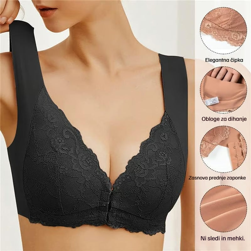 ✨👙【3 kosov】Brezžični poletni nedrček z zapiranjem spredaj večje velikosti – elegantna čipka