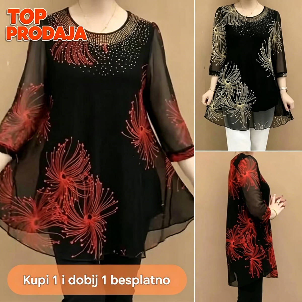 🔥💖Pristoji vsem! 【M-4XL】Moderna ženska šifonska bluza s cvetličnim vezenjem iz leta 2026.