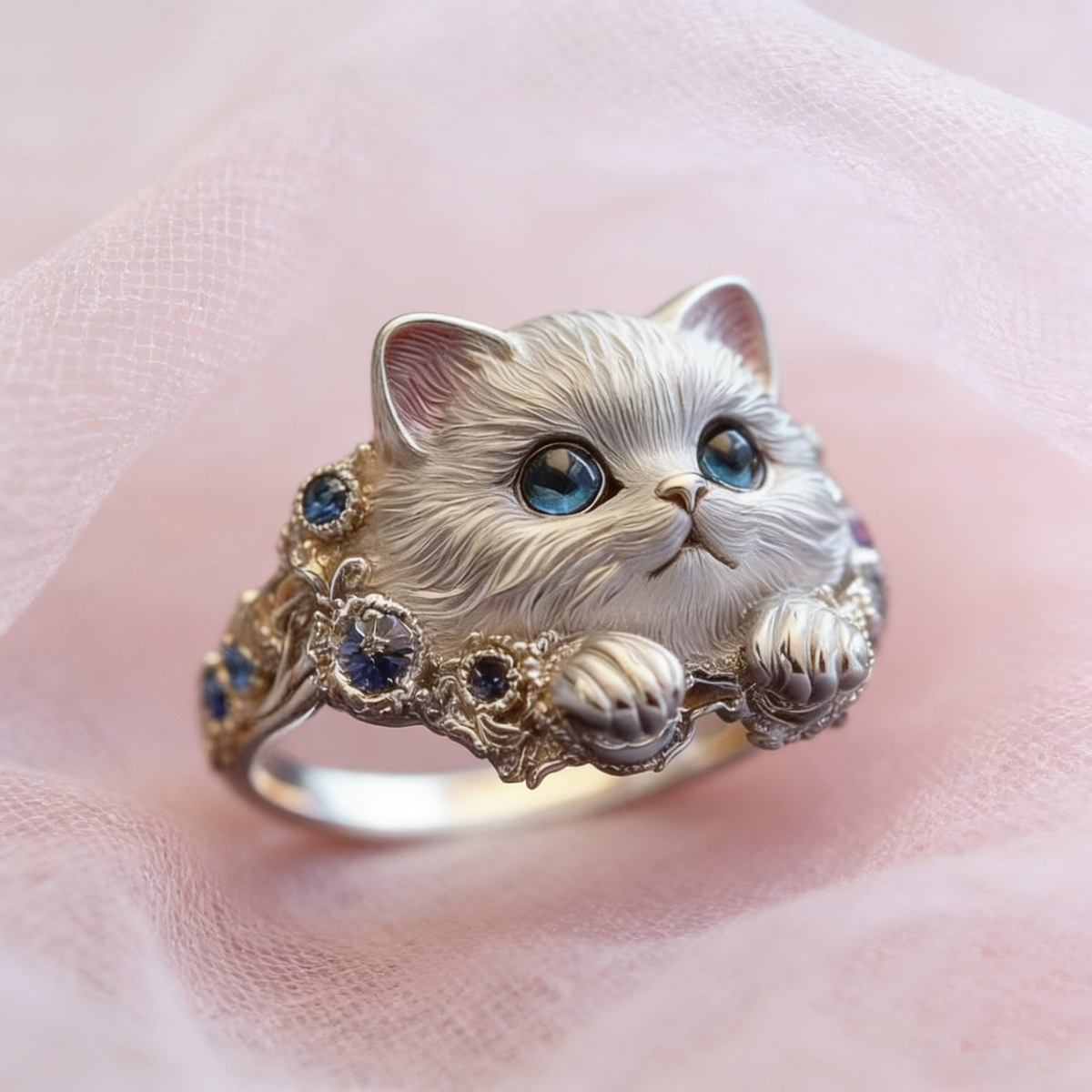 🎁😍 2 artículos por 28 euros: sencillo y elegante anillo de gatito de plata 925 con diamantes.