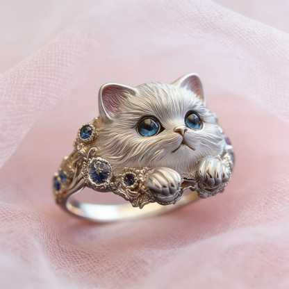 🎁😍 2 artículos por 28 euros: sencillo y elegante anillo de gatito de plata 925 con diamantes.