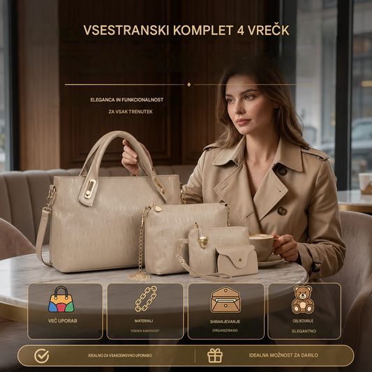 👜 Nov komplet 4 torbic za ženske 2026 | Elegantne in vsestranske torbice za vsakodnevno uporabo