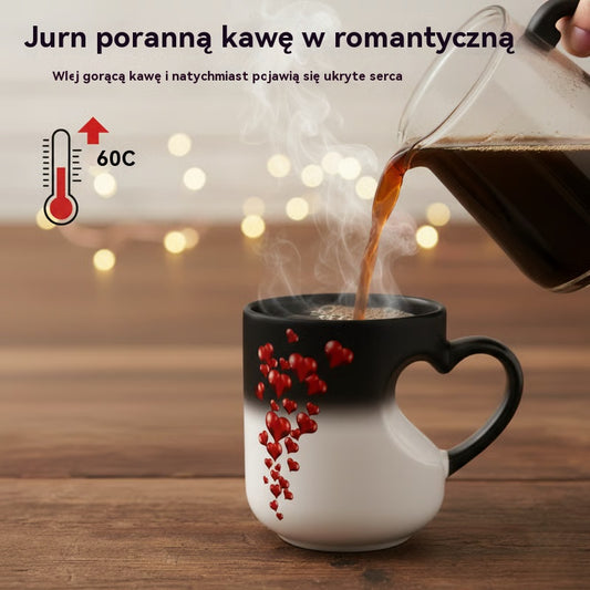 📢⏰ Ceramiczny kubek na Walentynki z uchwytem w kształcie serca, który zmienia kolor💝✨
