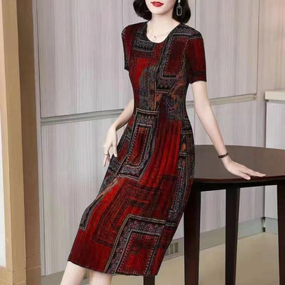 💥【S-6XL】 Poletna vintage potiskana obleka z okroglim izrezom — lahka in zračna, za hujšanje in laskajočo postavo, vsestranska in enostavna za nošenje.