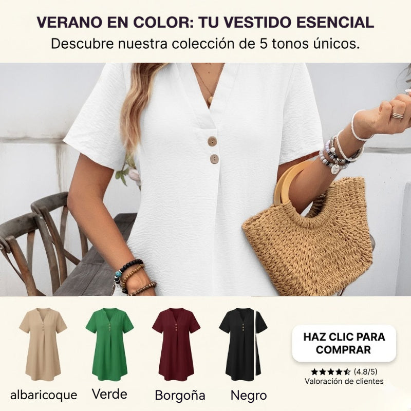 ✅Pago contra reembolso-💥2026 Nuevo vestido de verano para mujer de color liso - Elegante y con estilo