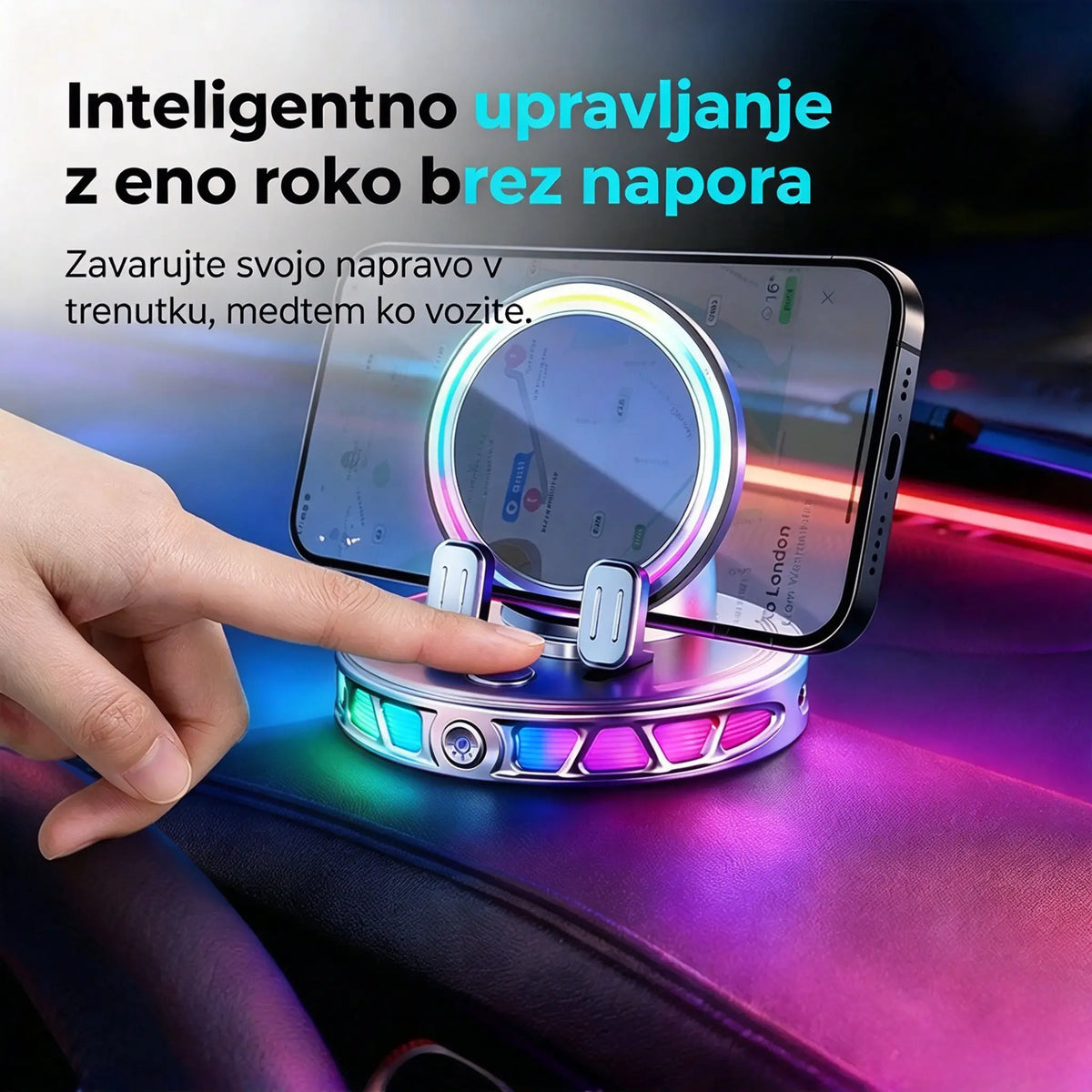 📱 Avtomobilsko držalo z RGB-osvetlitvijo, samodejnim vpenjanjem in 15-vatnim brezžičnim polnjenjem