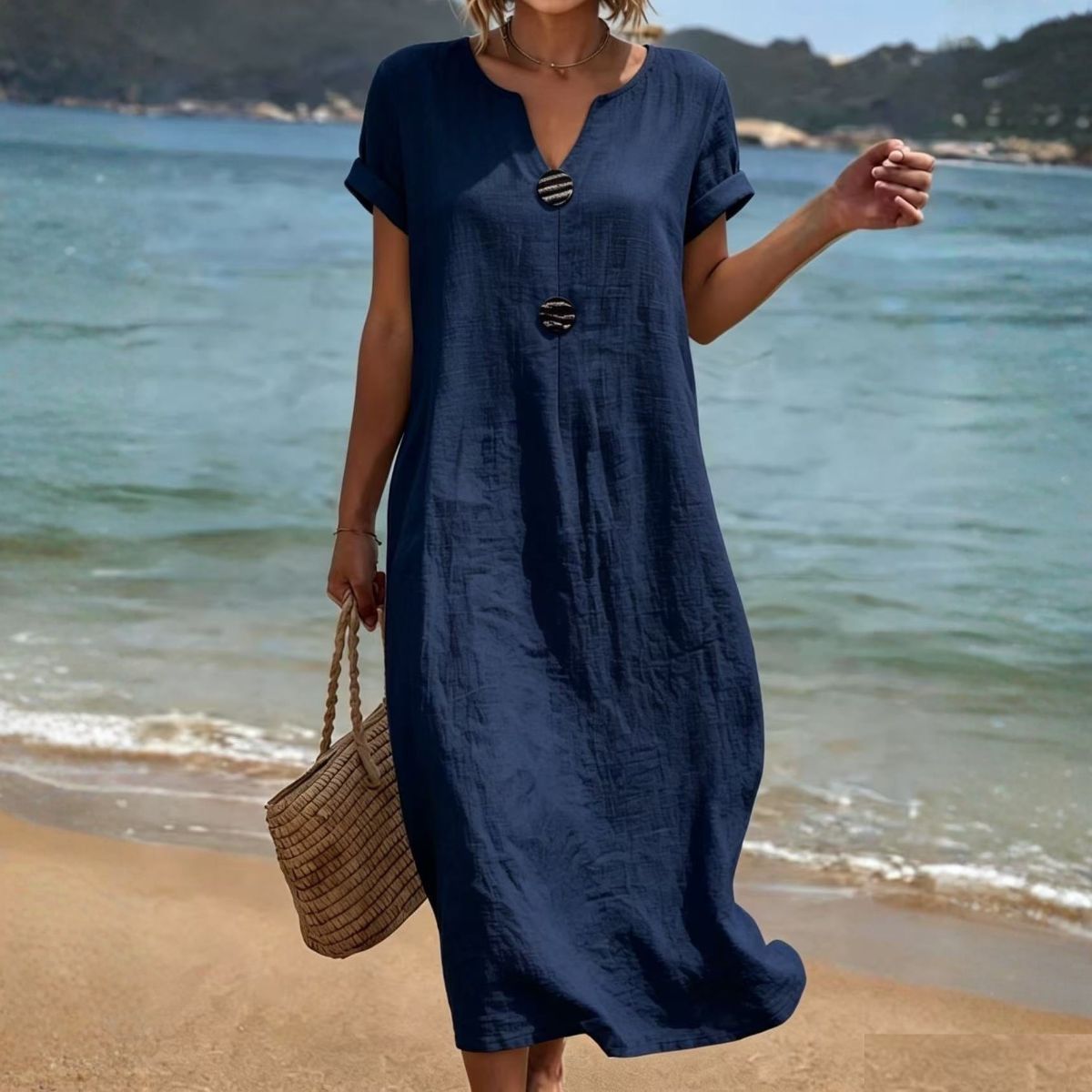 ✨【S-3XL】Elegantna obleka iz lana in bombaža – udobje in svežina