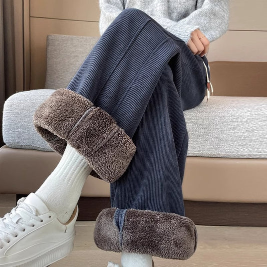 👖【M-4XL】Zimní zesílené teplé kalhoty s rovnými nohavicemi z imitace jehněčí vlny