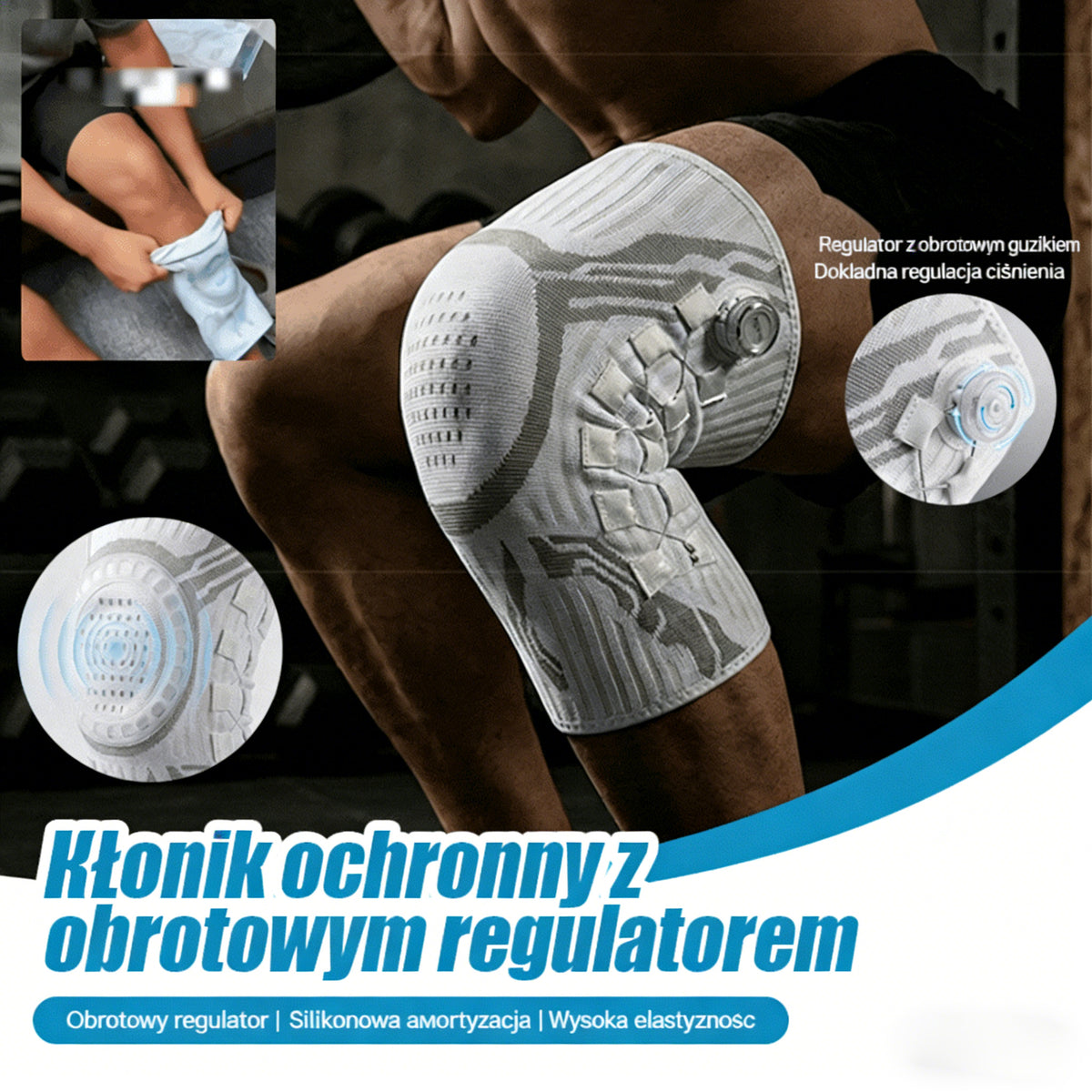 🦵🦵Silikonowa sportowa opaska kompresyjna na kolano z podparciem sprężynowym, amortyzująca wstrząsy, do biegania i fitnessu